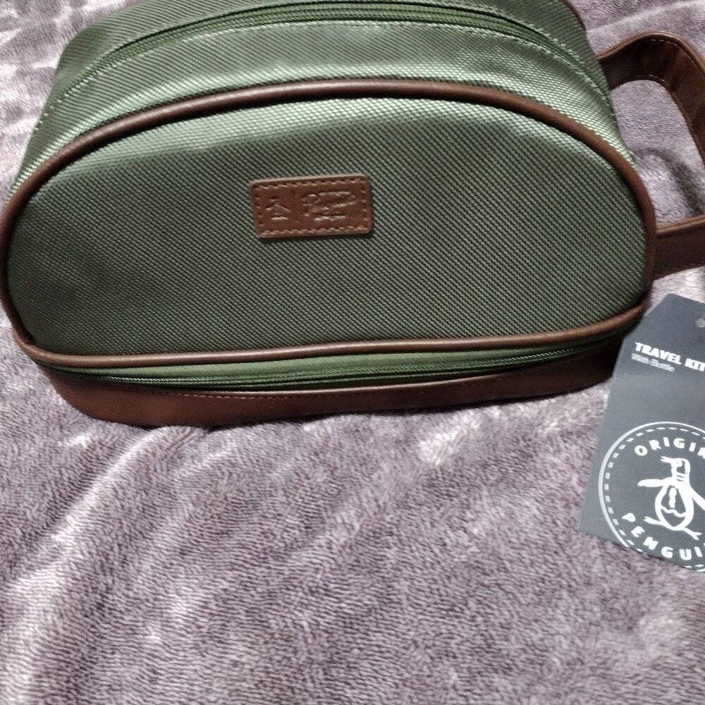 Original Penguin Travel Kit With Bottle , Olive Suitable for RoadTrip, Flight